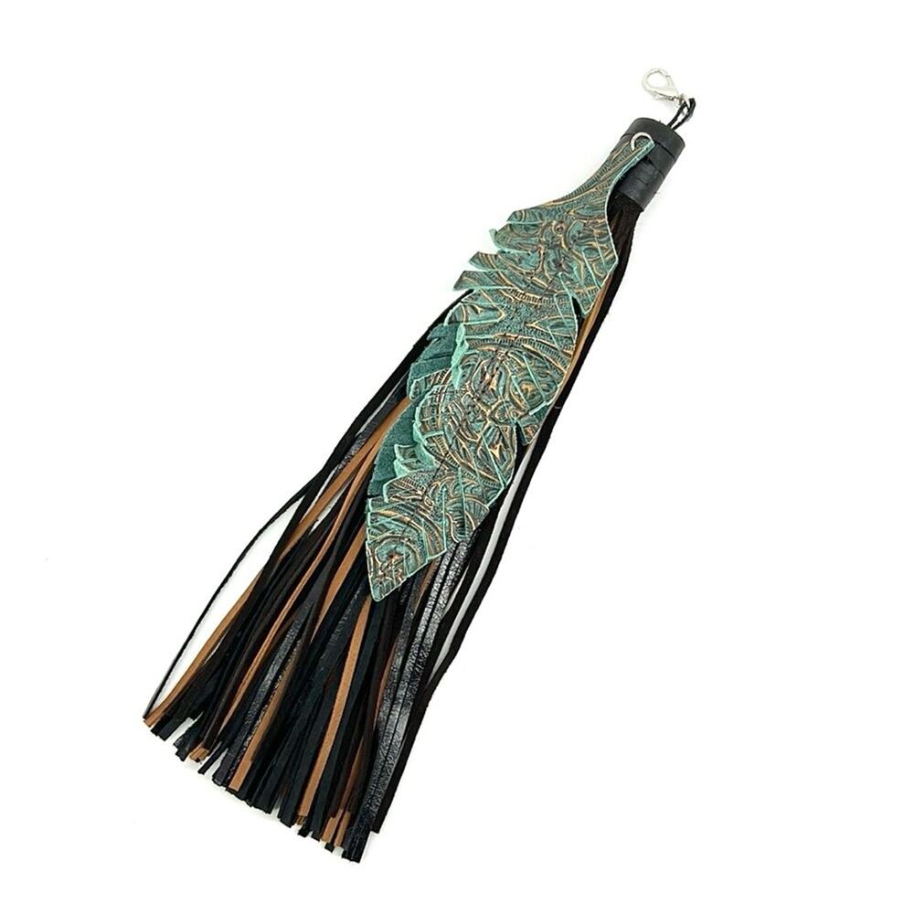 Leather Sezzle Feather Bag Charm Dangle Western Boho